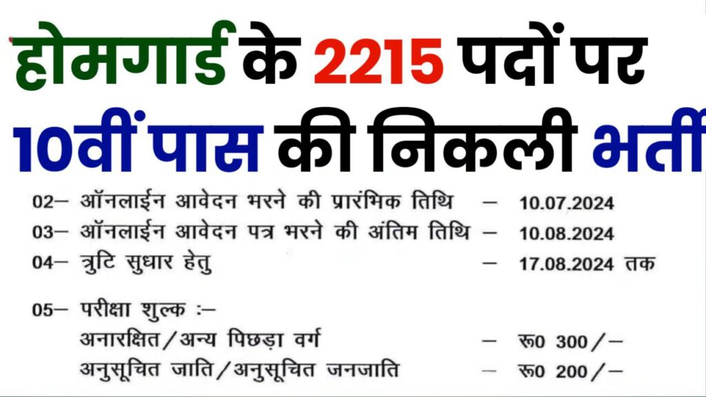 होमगार्ड के 2215 पदों पर 10वीं पास के लिए निकली बंपर भर्ती ऐसा मौका फिर नहीं मिलेगा दोबारा करें आवेदन